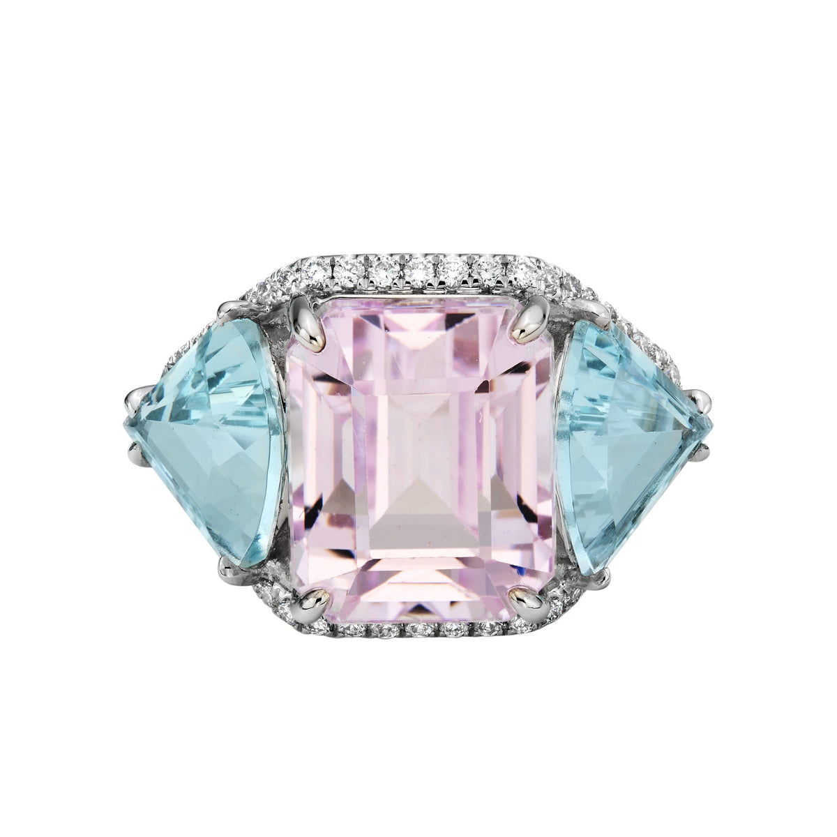 Lucia Kunzite and Aquamarine Ring - Jewelry - RUCHI New York