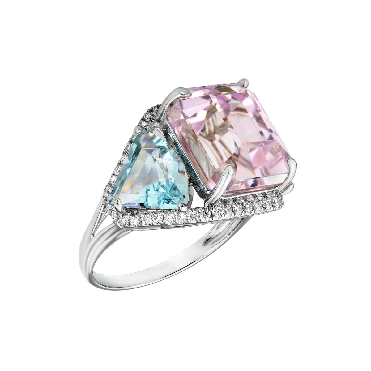 Lucia Kunzite and Aquamarine Ring - Jewelry - RUCHI New York