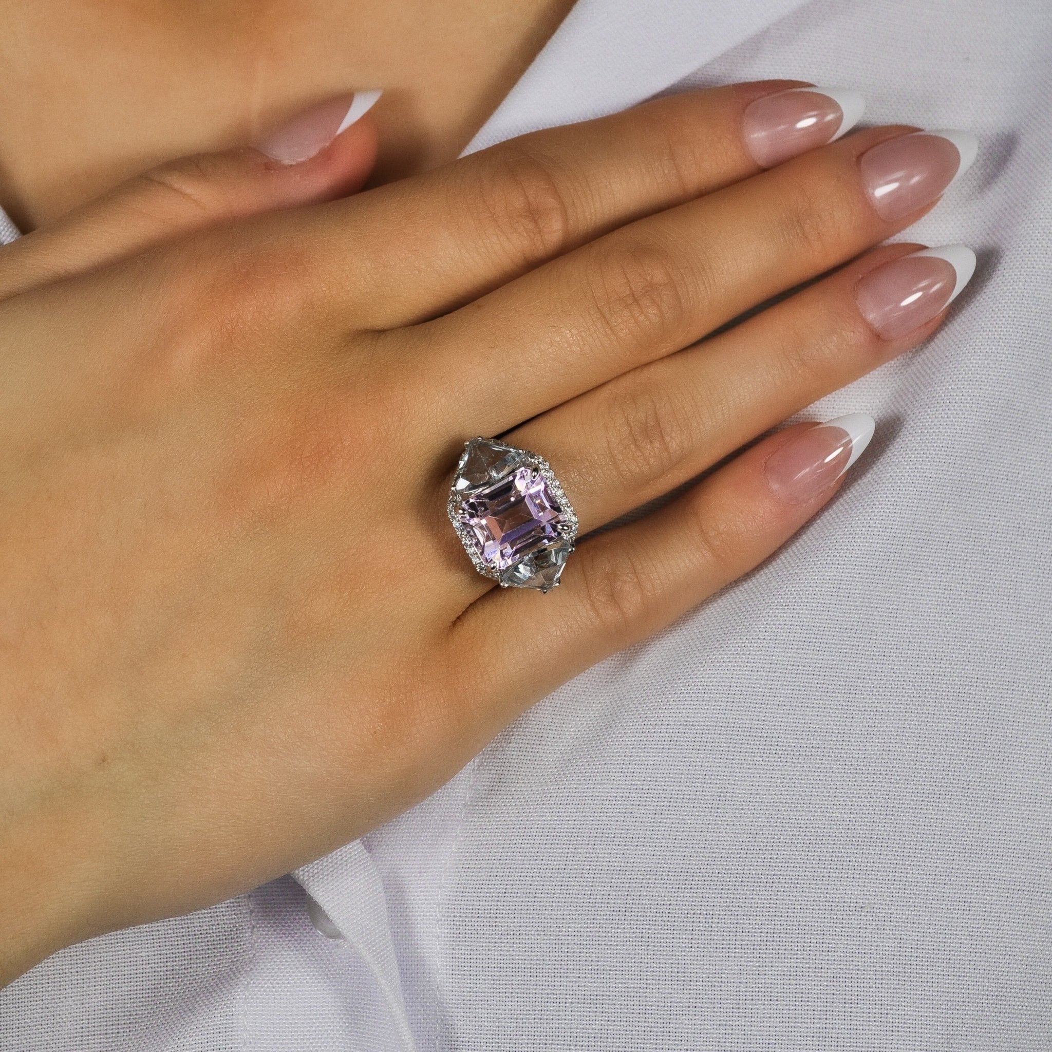 Lucia Kunzite and Aquamarine Ring - Jewelry - RUCHI New York