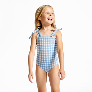 Girls Surfside Blue Crinkle Gingham One Piece