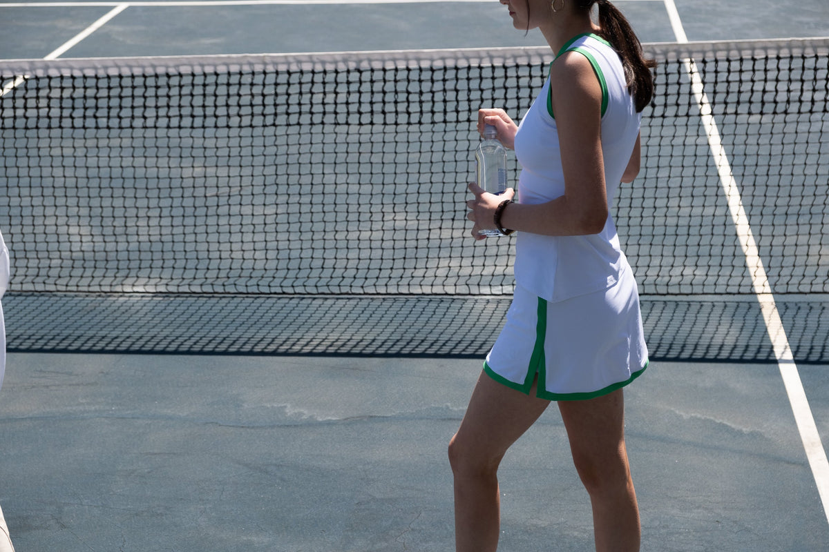 Stacy Tank in Bright White with Kelly Green Trim