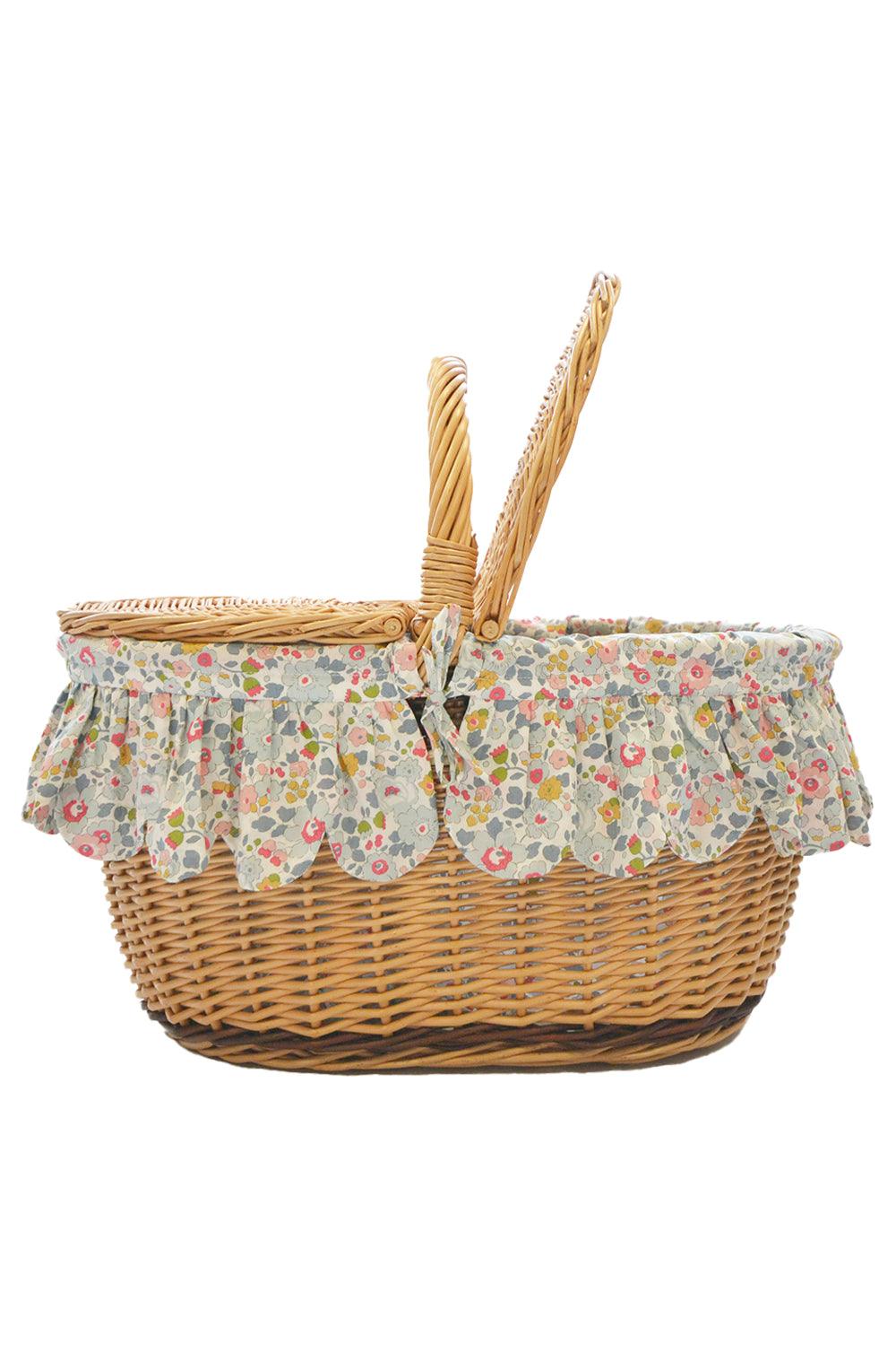 Oval Picnic Basket made with Liberty Fabric BETSY GREY - Coco & Wolf