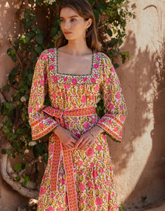 Pink City Prints Lime Fields Hippie Dress