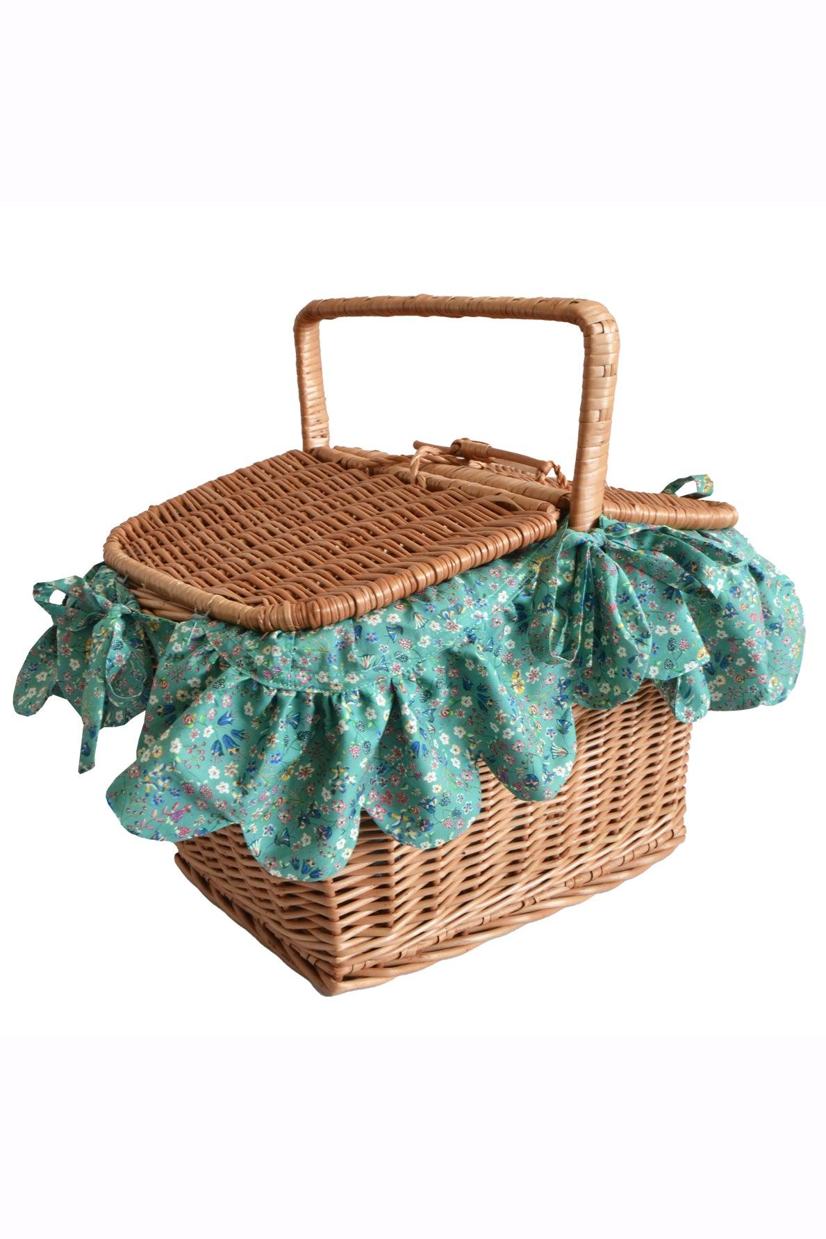 Rectangular Picnic Basket made with Liberty Fabric DONNA LEIGH GREEN - Coco & Wolf