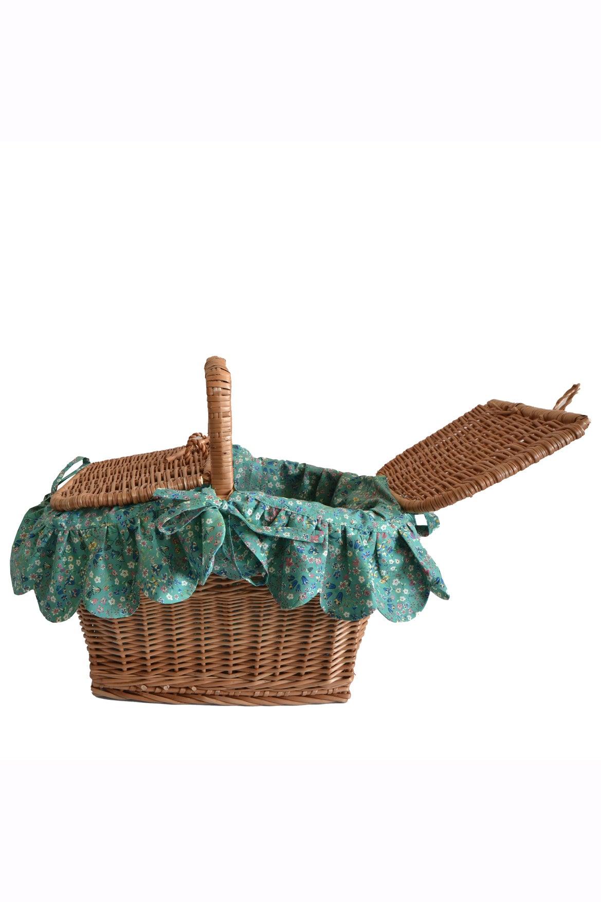 Rectangular Picnic Basket made with Liberty Fabric DONNA LEIGH GREEN - Coco & Wolf