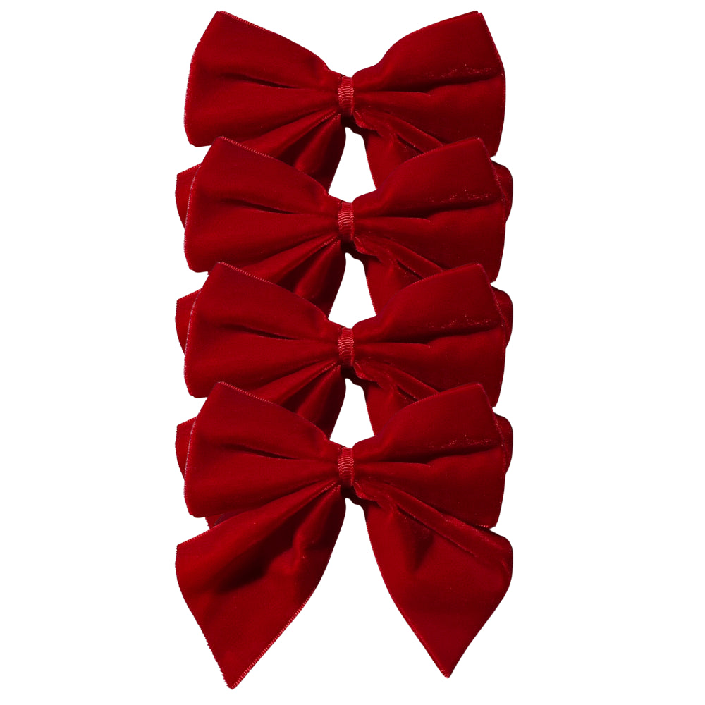 Red Bow Velvet Napkin Ties, Set of 4