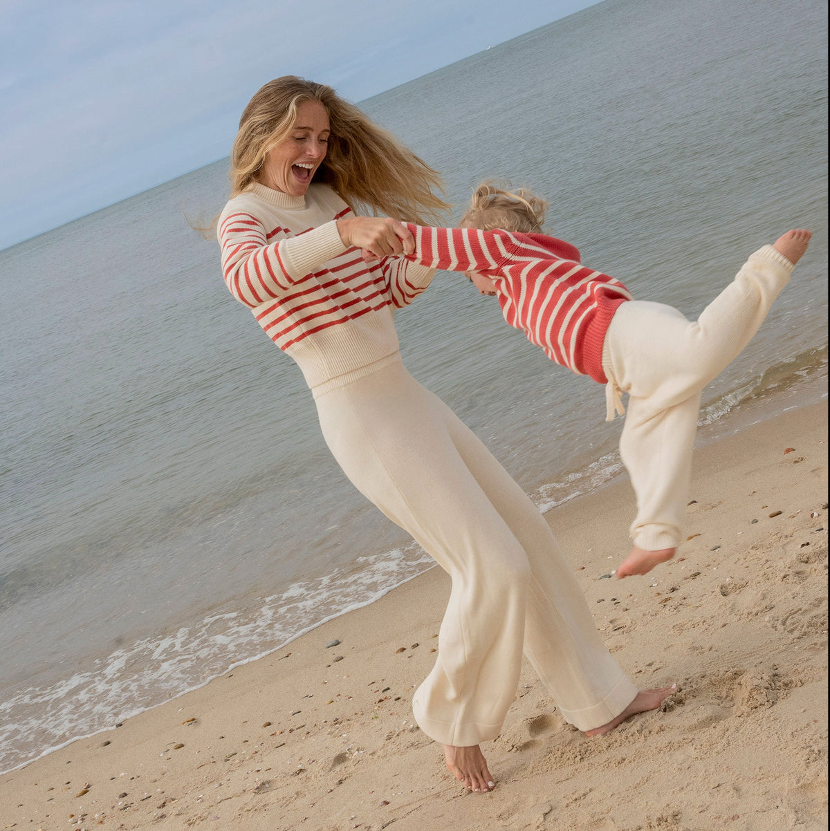Unisex Red and Cream Stripe Knit Sweater