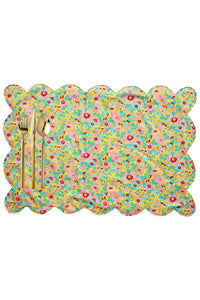 Reversible Scalloped Placemat made with Liberty Fabric BETSY SUNFLOWER & ELEMENTS GREEN - Coco & Wolf