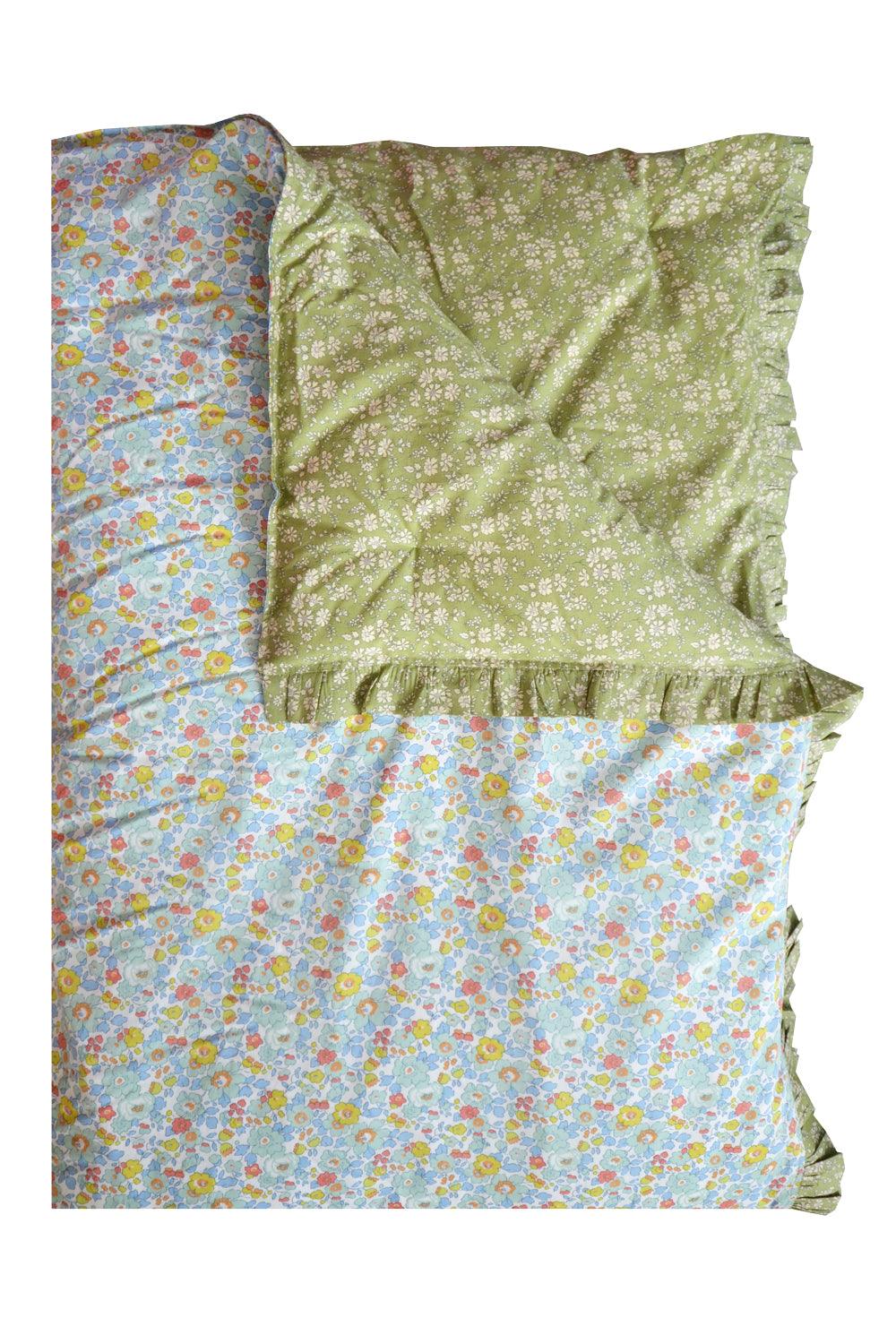 Reversible Ruffle Edge Heirloom Quilt made with Liberty Fabric BETSY SAGE & CAPEL PISTACHIO - Coco & Wolf