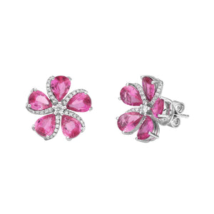 Sakura Pink Sapphire Flower Earrings - Jewelry - RUCHI New York