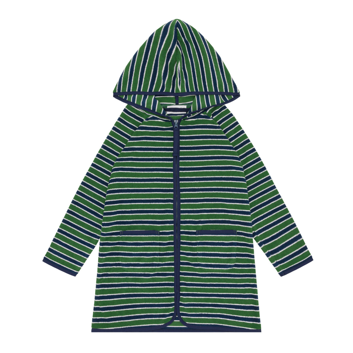 Unisex Evergreen Stripe French Terry Hooded Zipper Coverup