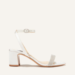 The Stella Sandal in Ivory Satin with Crystals