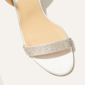 The Stella Sandal in Ivory Satin with Crystals