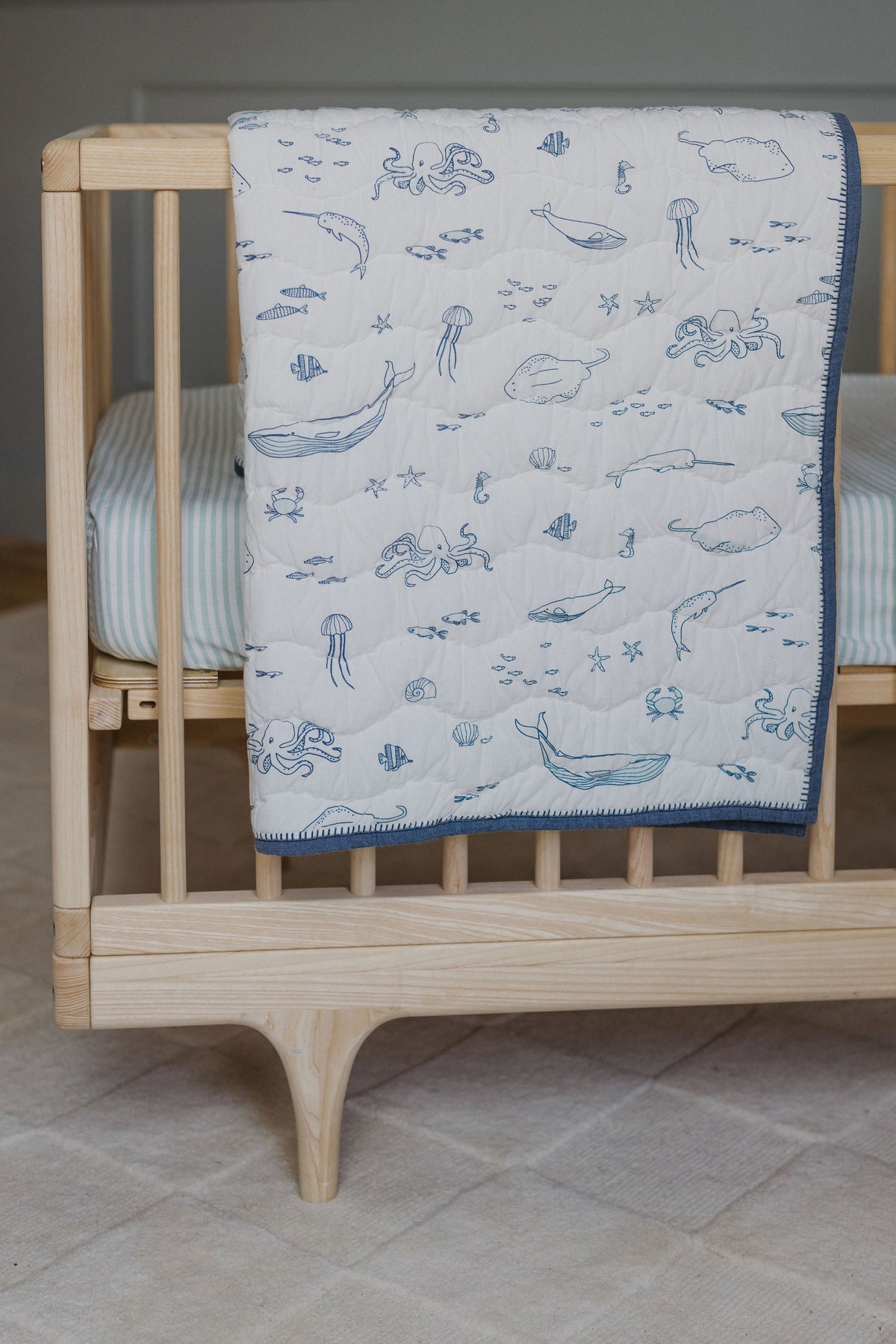 Striped Crib Sheet in Stripes Away Sea