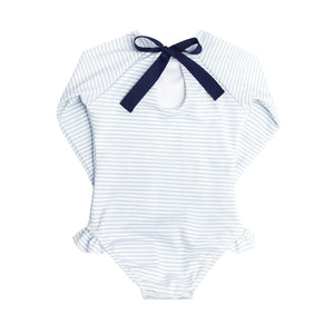 Girls Rashguard One-Piece in Powder Blue Stripe