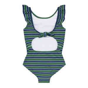 Girls Evergreen Stripe Ruffle Collar One Piece