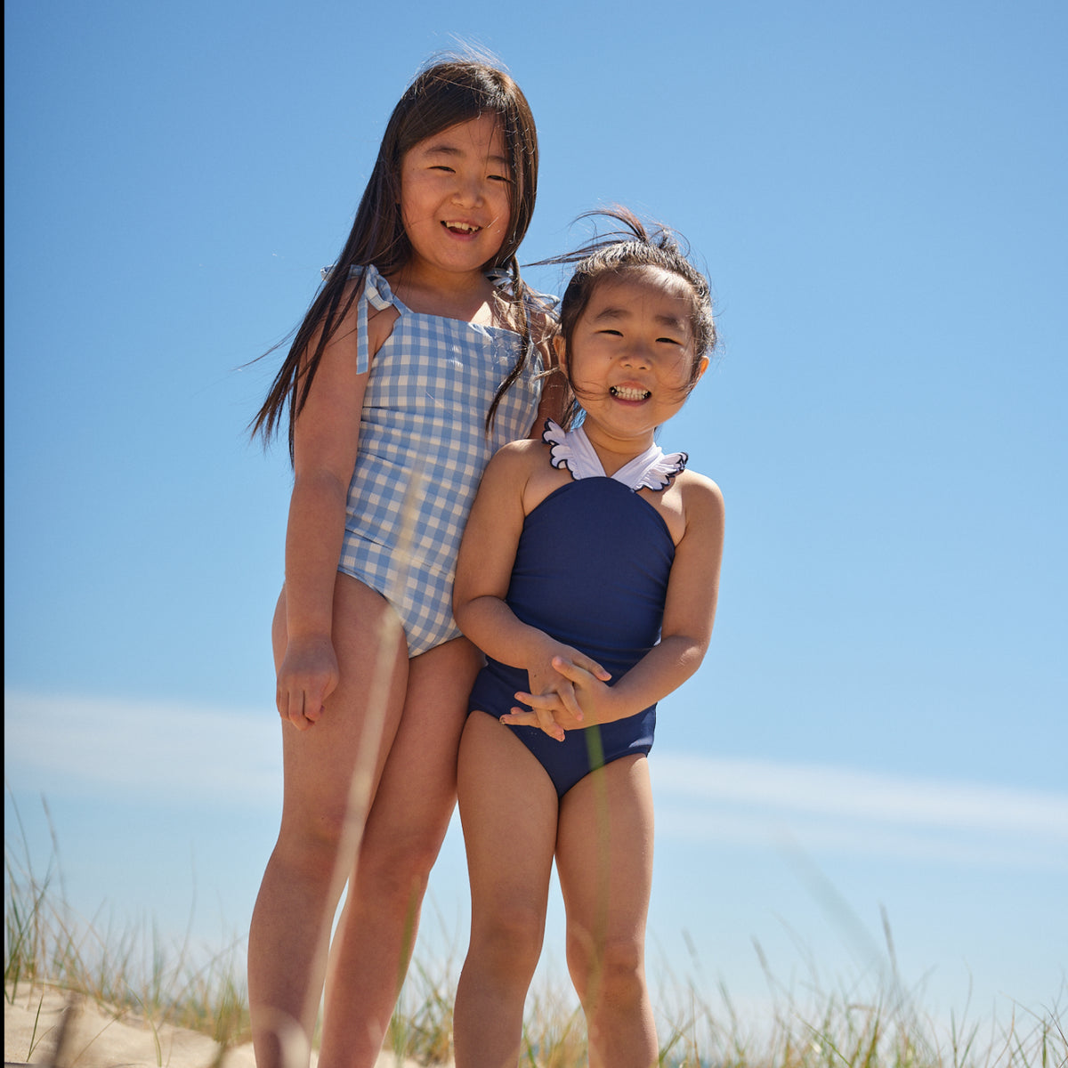 Girls Navy & White V-Neck Crossover One Piece