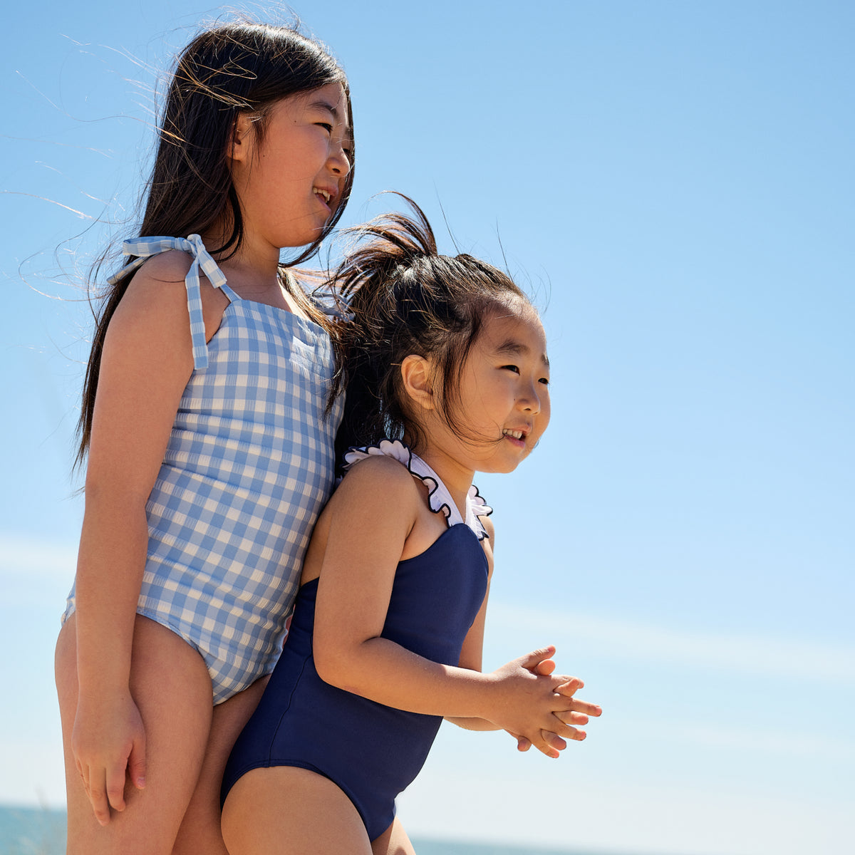 Girls Navy & White V-Neck Crossover One Piece