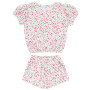 Girls Regatta Red Ditsy Floral Puff Sleeve French Terry Set