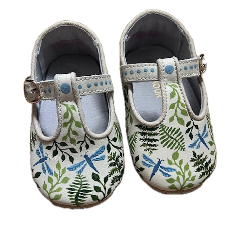 Fern and Dragonfly Hand Painted Baby Shoes