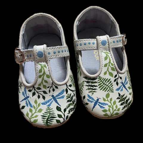 Fern and Dragonfly Hand-Painted Baby Shoes