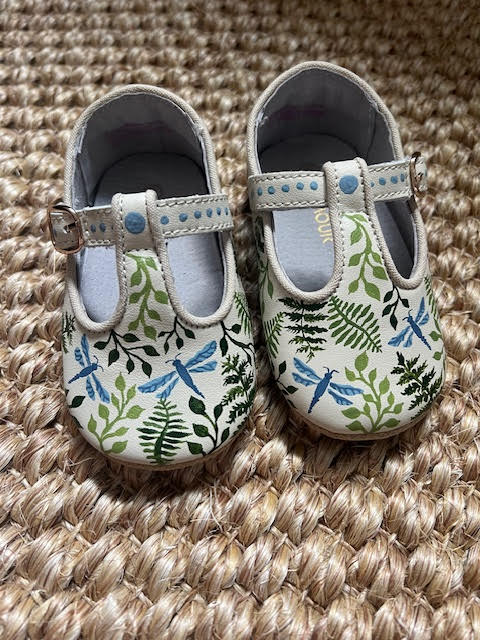 Fern and Dragonfly Hand Painted Baby Shoes