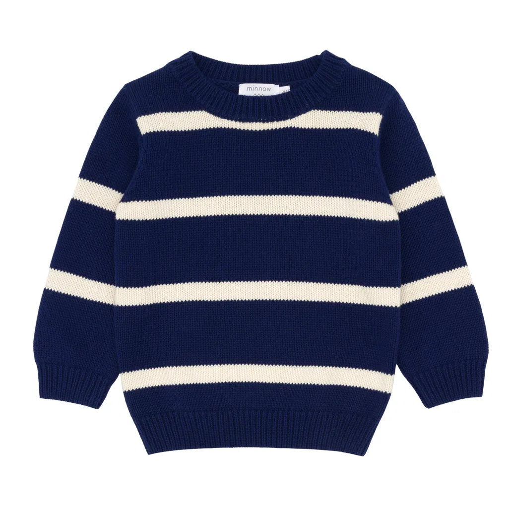 Unisex Navy And Cream Wide Stripe Knit Sweater