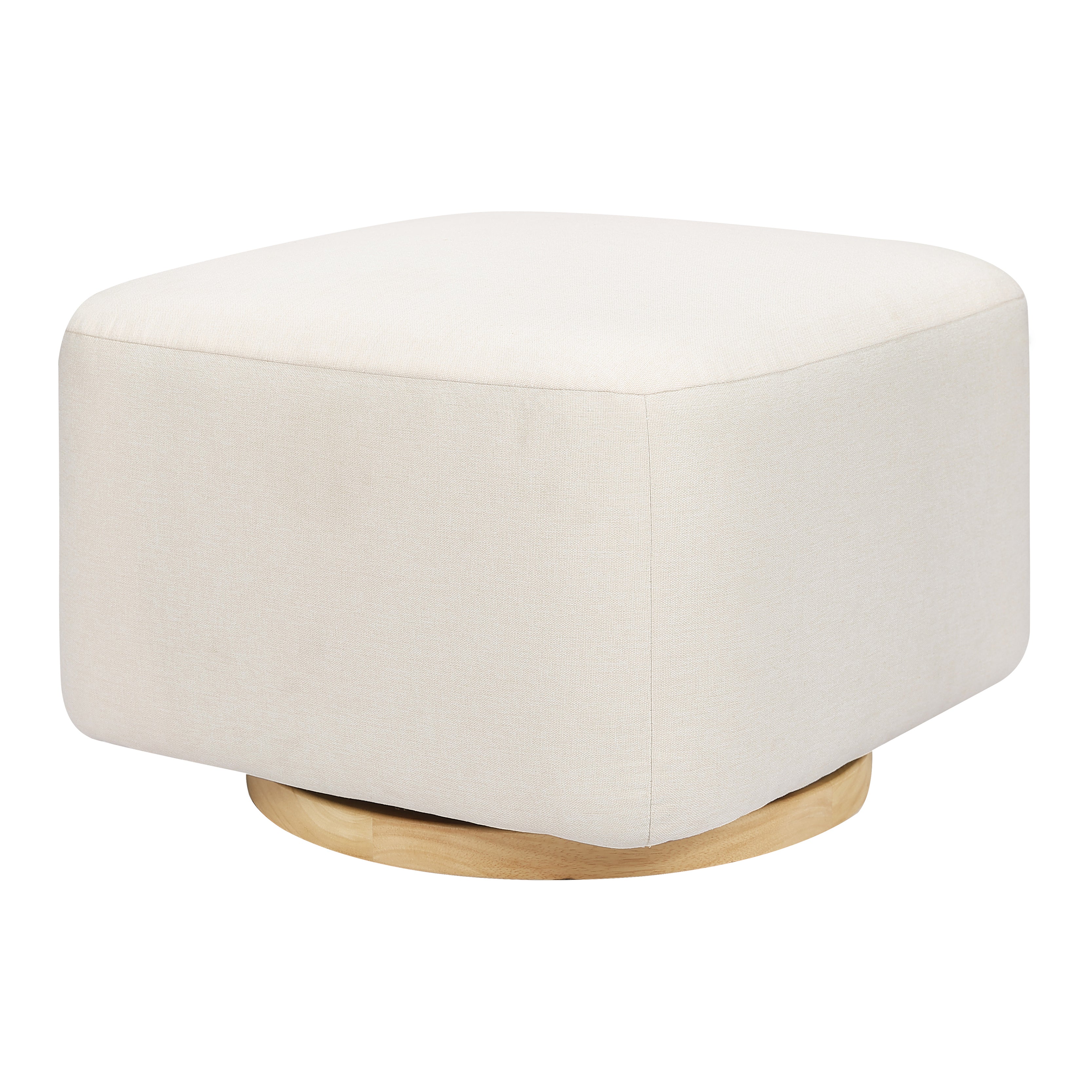 Kiwi Gliding Ottoman in Performance Cream Eco-Weave with Light Wood Base