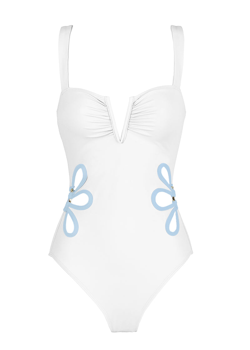 OTM Exclusive: The Flora One-Piece In White & Light Blue