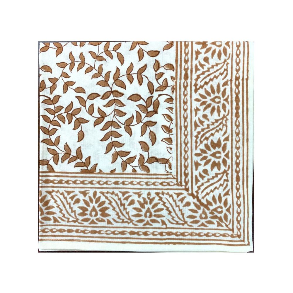 woodland leaves Napkin - block print classic in browns