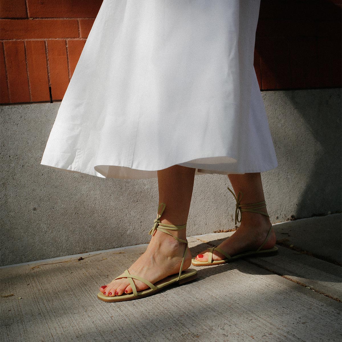 The Wrap Sandal in Pear Nappa