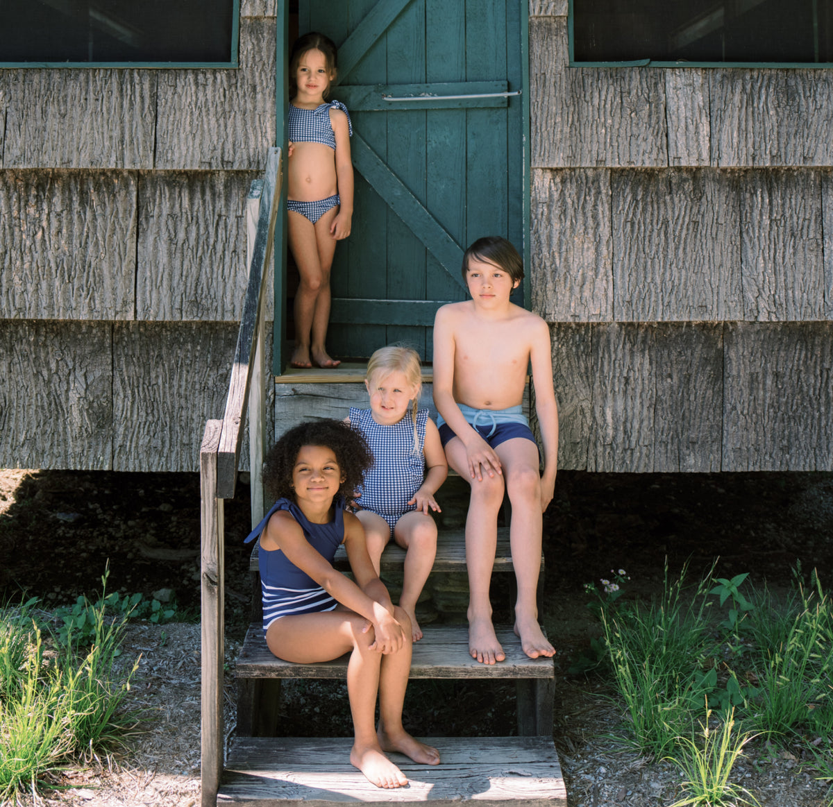 Boys Freshwater Blue And Navy Colorblock Boardie