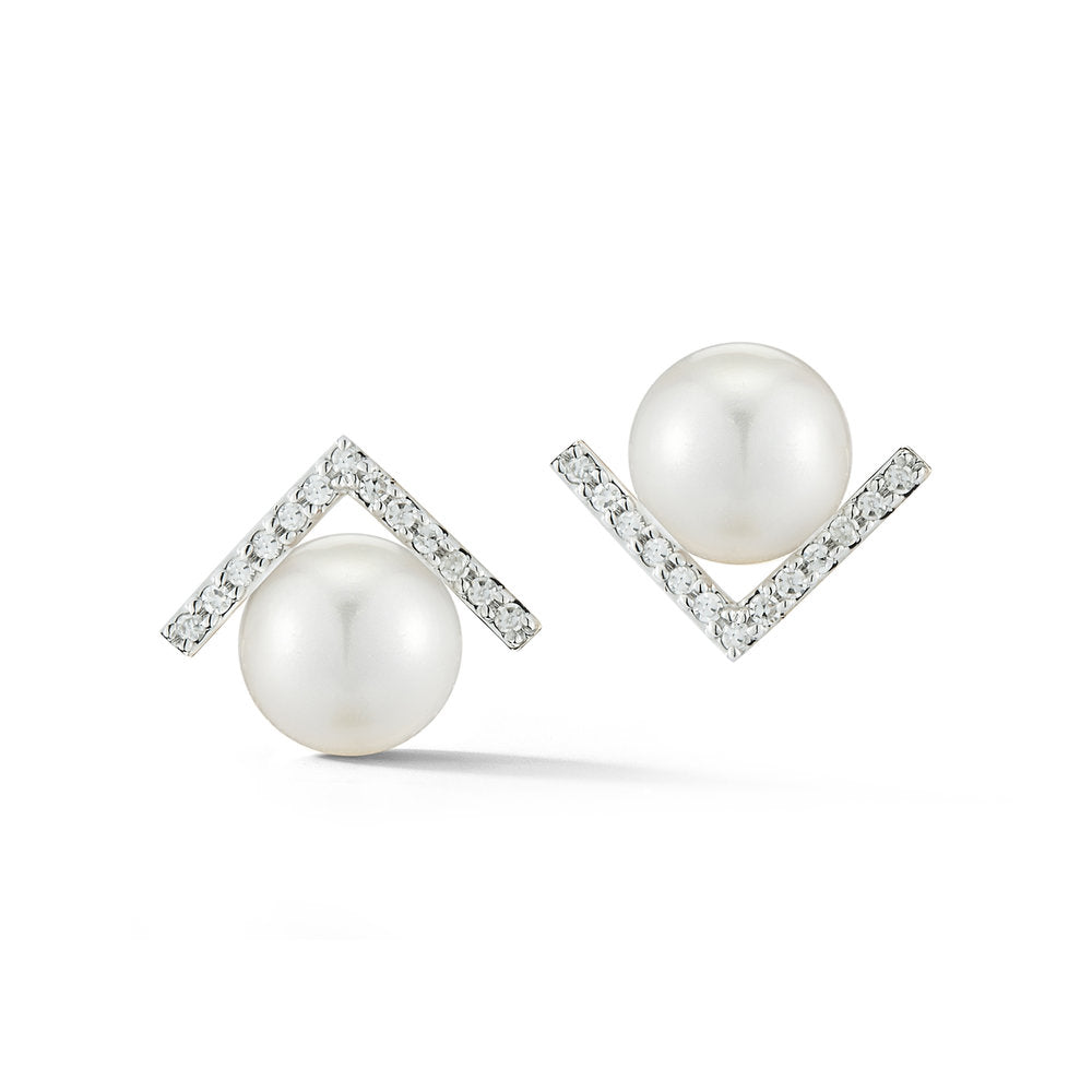 14K Gold Right Angle Pearl Stud