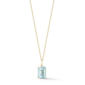 14K Emerald Cut Blue Topaz Necklace