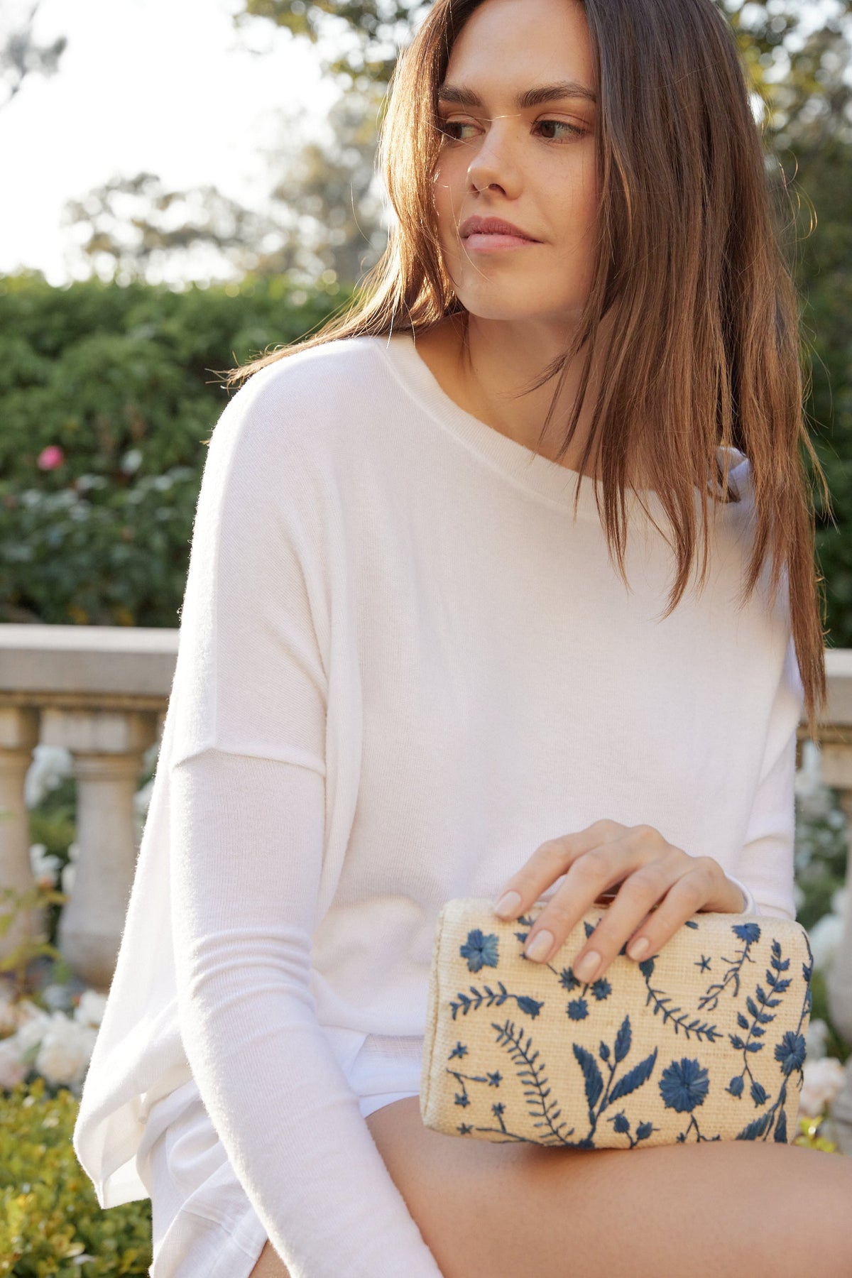 Hana Embroidered Straw Clutch Bag