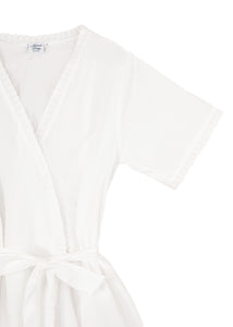 Short Sleeve White Cotton Robe with Lace