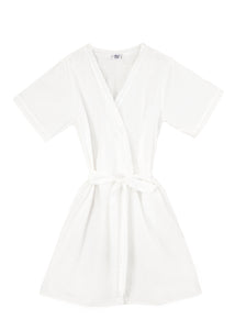 Short Sleeve White Cotton Robe with Lace