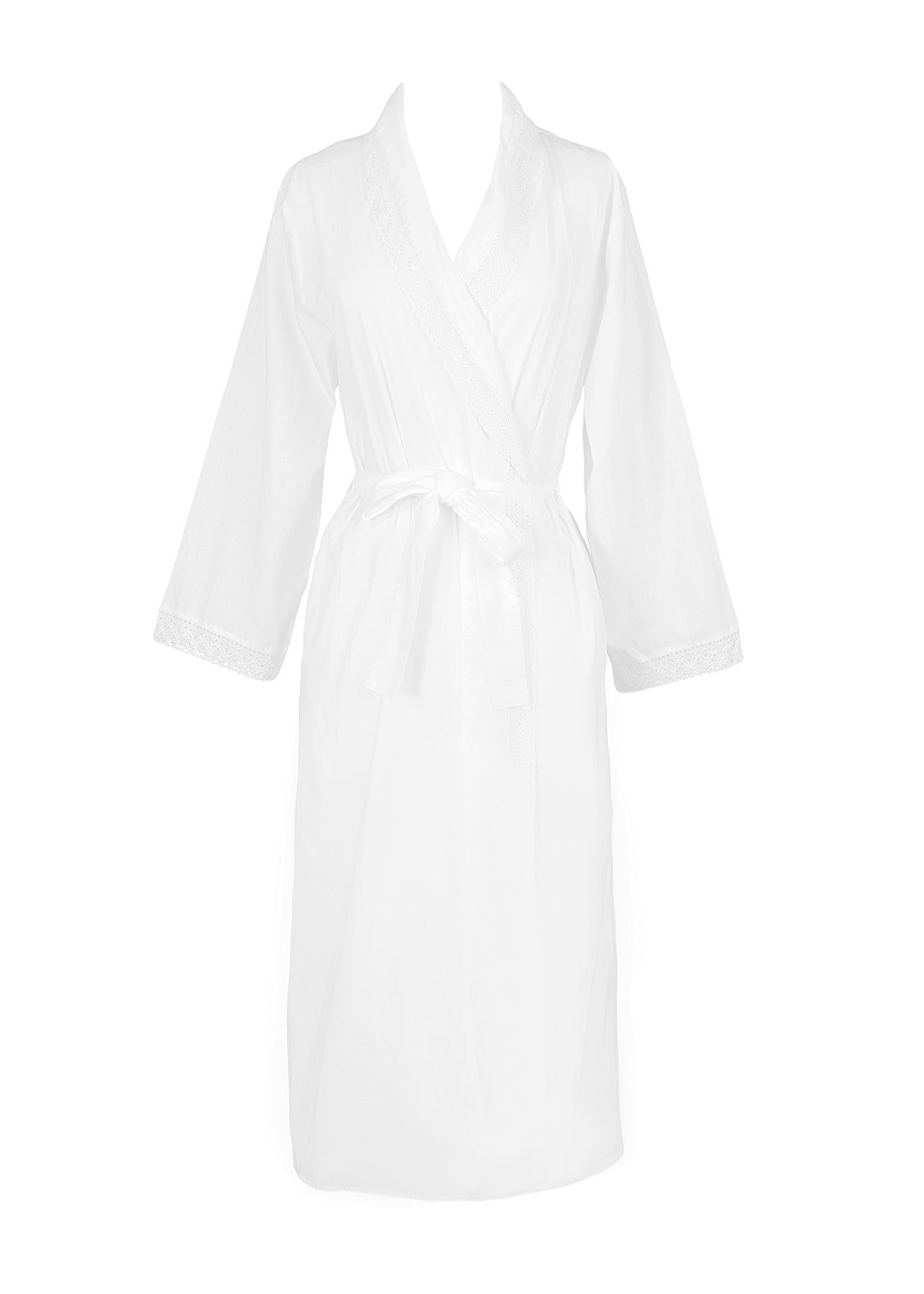 Long Sleeve Cotton Bathrobe with Lace Detail