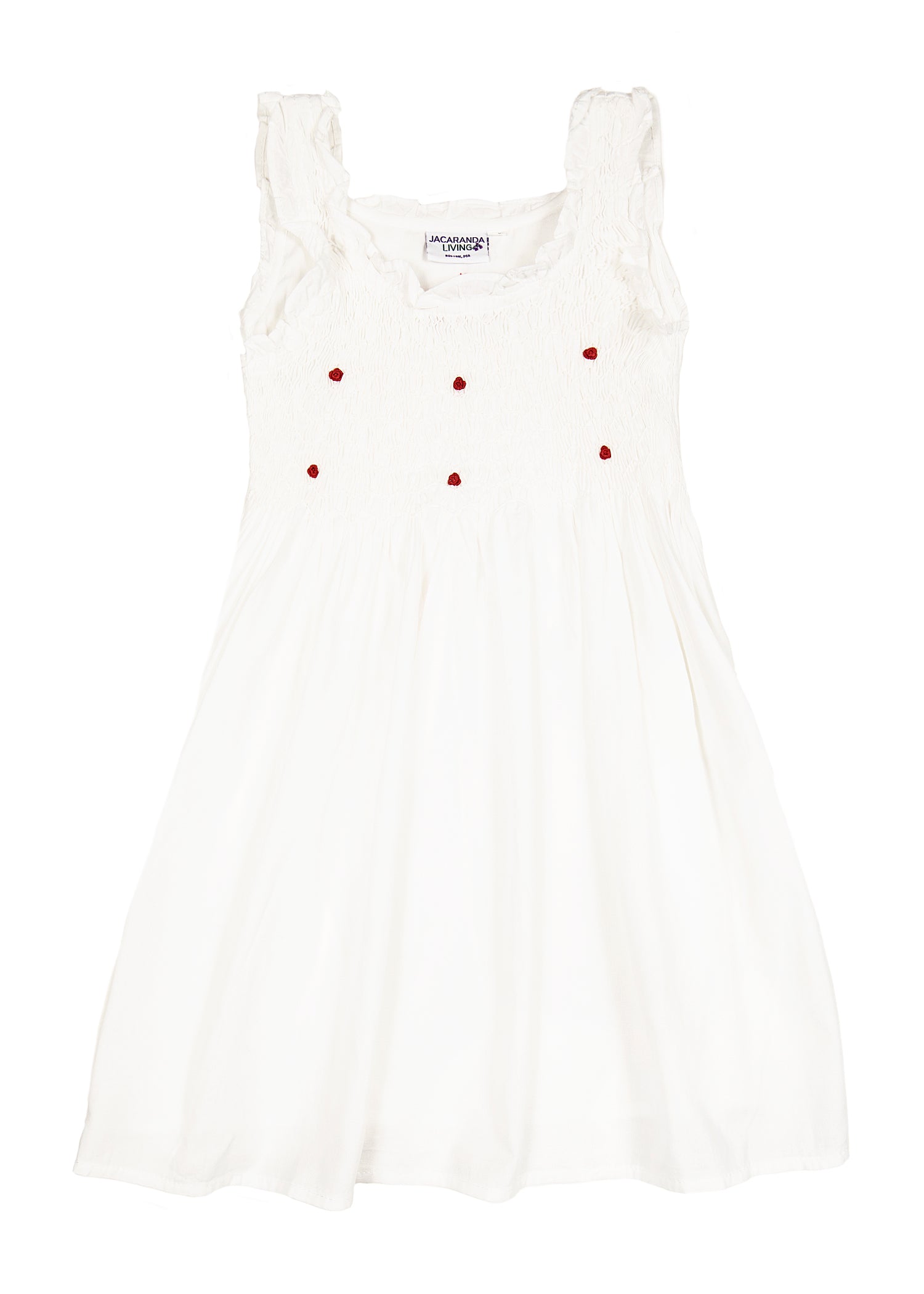 Noa White Cotton Dress with Red Rosebud Embroidery