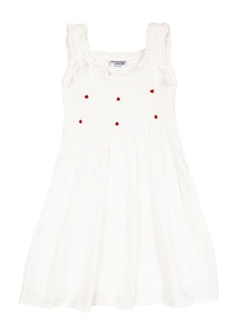 Noa White Cotton Dress with Red Rosebud Embroidery