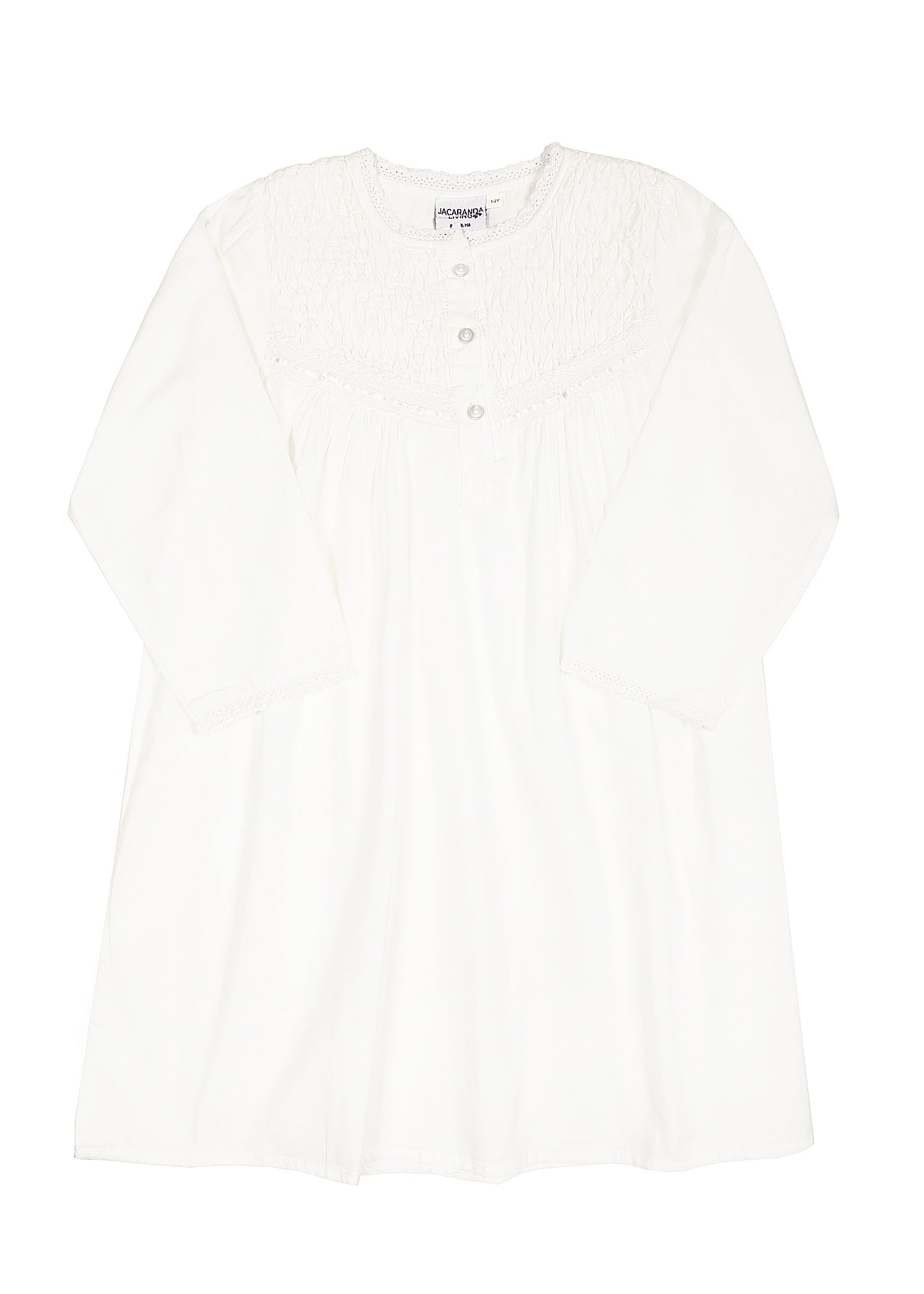 Sophia Long Sleeve White Cotton Dress for Girls