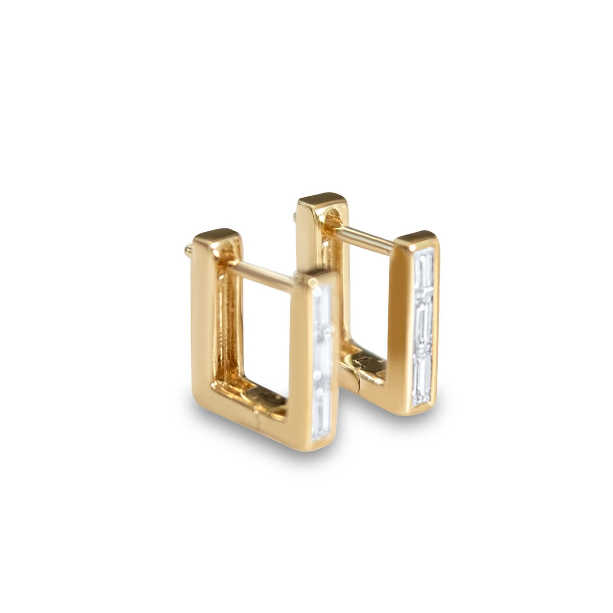 Square Huggie Earrings with Diamond Baguettes