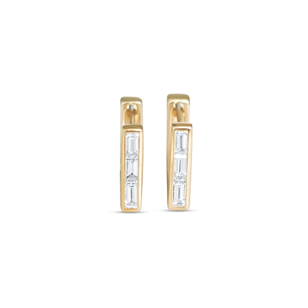 Square Huggie Earrings with Diamond Baguettes