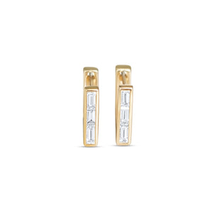 Square Huggie Earrings with Diamond Baguettes