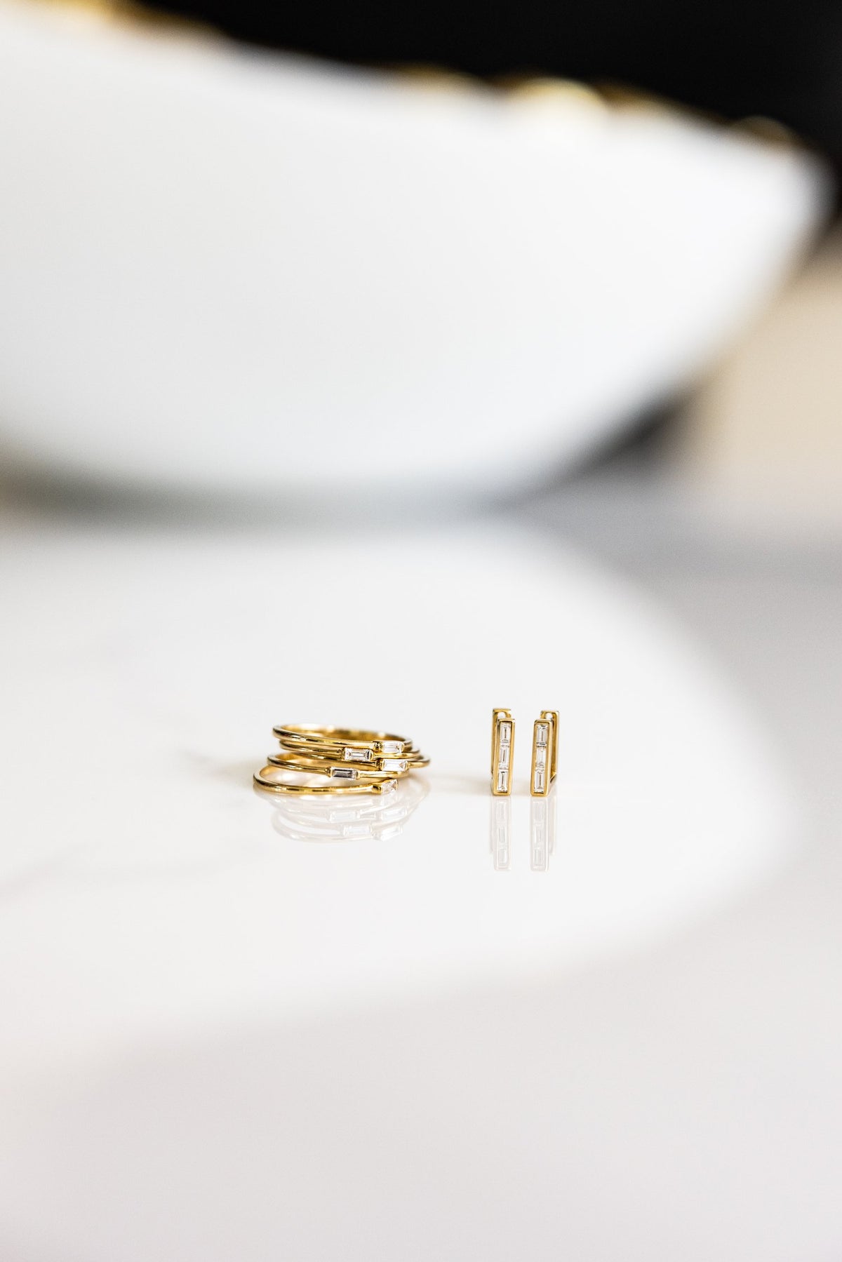 Square Huggie Earrings with Diamond Baguettes