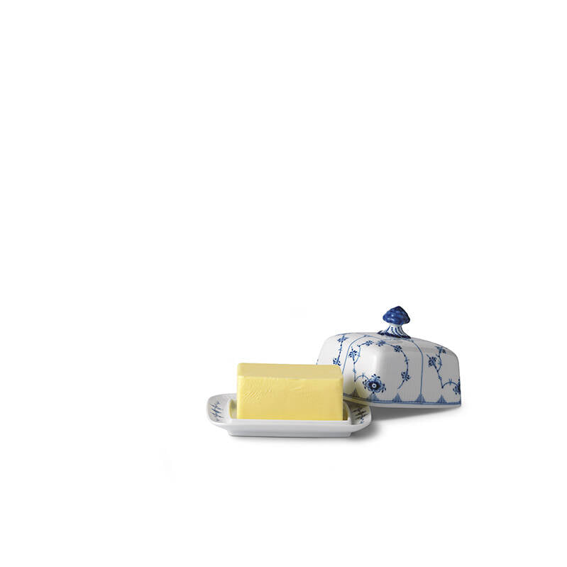 Blue Fluted Plain Butter Dish 14 oz