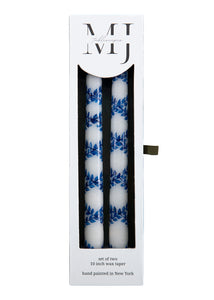 Blue Double Vine Hand-Painted Taper Candles, Set of Two