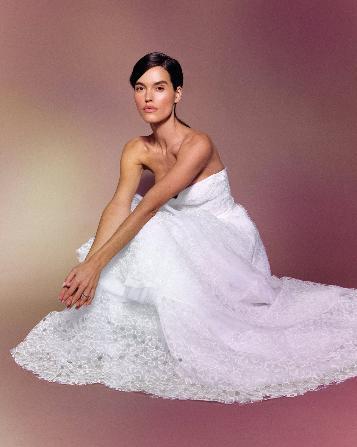 Iris Gown in White Bubble Organza