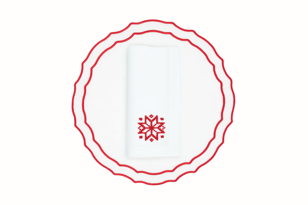 Red Snowflake Napkin and Vidro Placemat, Set of 2