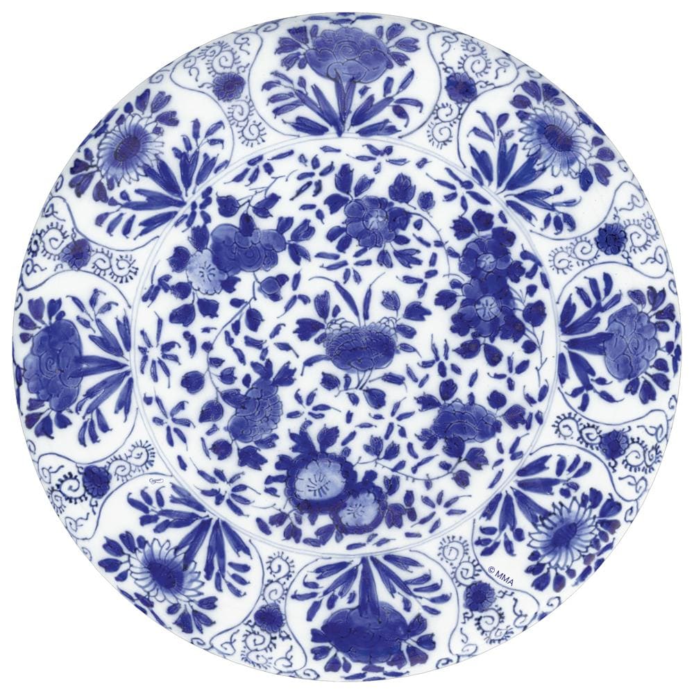 Delft Round Paper Placemats in Blue, Set of 12